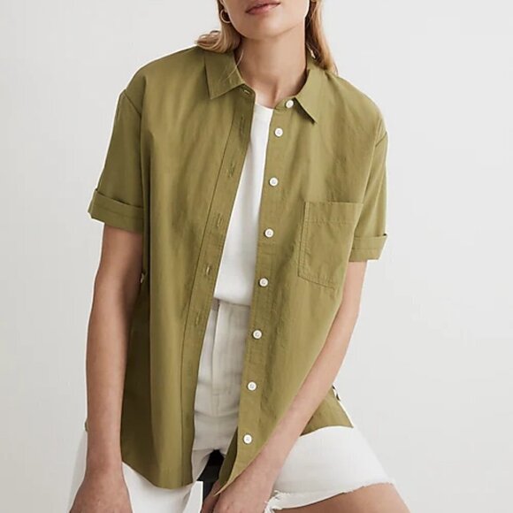Madewell Signature Poplin Short Sleeve Button Down Oversized Top Green Size S - Picture 3 of 7